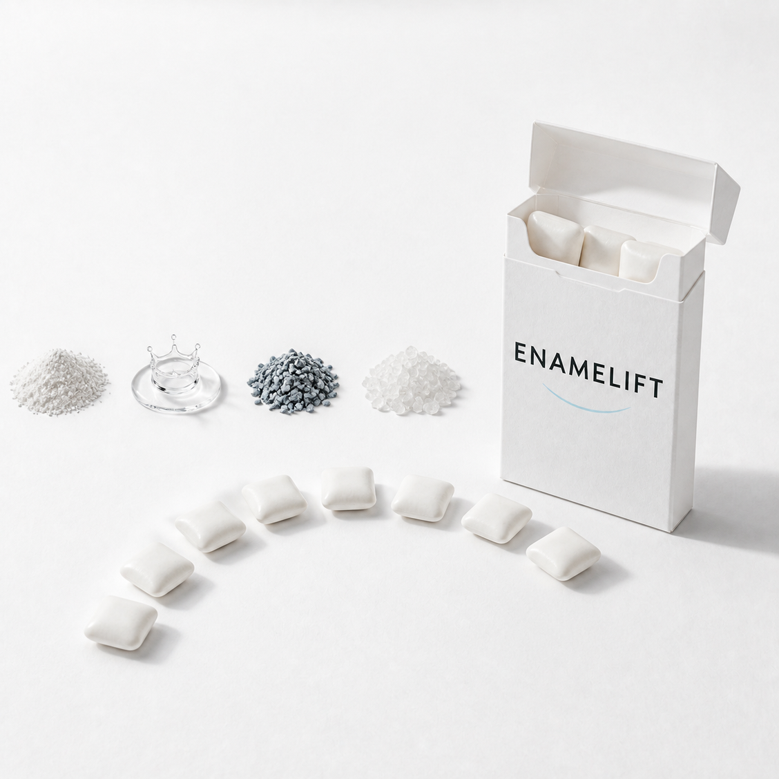ENAMELIFT gum pieces beside the open pack